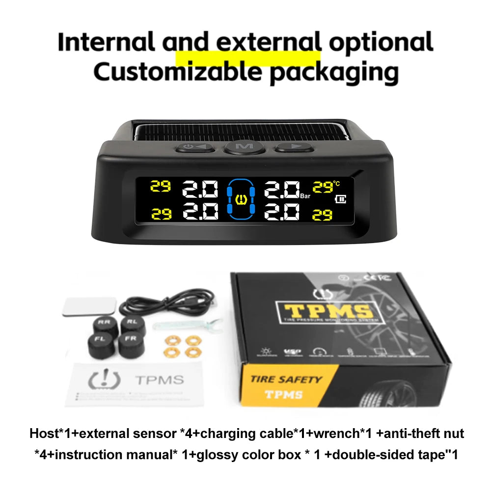 Solar Smart TPMS – 4-Sensor Tire Pressure & Temperature Monitor