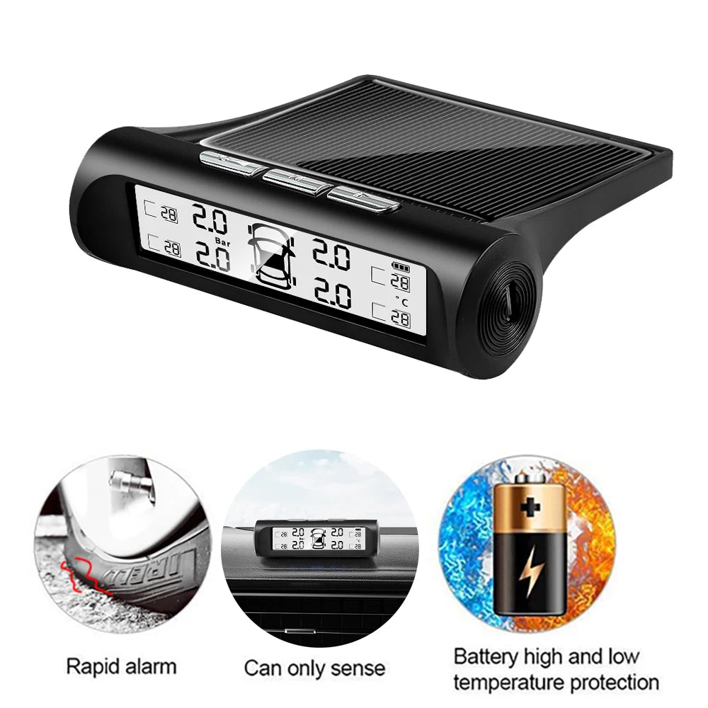 Solar Smart TPMS – 4-Sensor Tire Pressure & Temperature Monitor