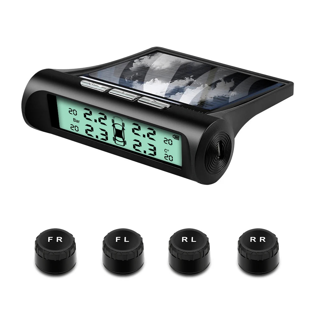 Solar Smart TPMS – 4-Sensor Tire Pressure & Temperature Monitor