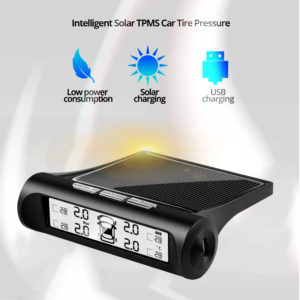 Solar Smart TPMS – 4-Sensor Tire Pressure & Temperature Monitor