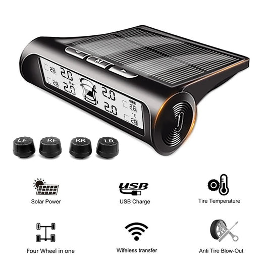 Solar Smart TPMS – 4-Sensor Tire Pressure & Temperature Monitor