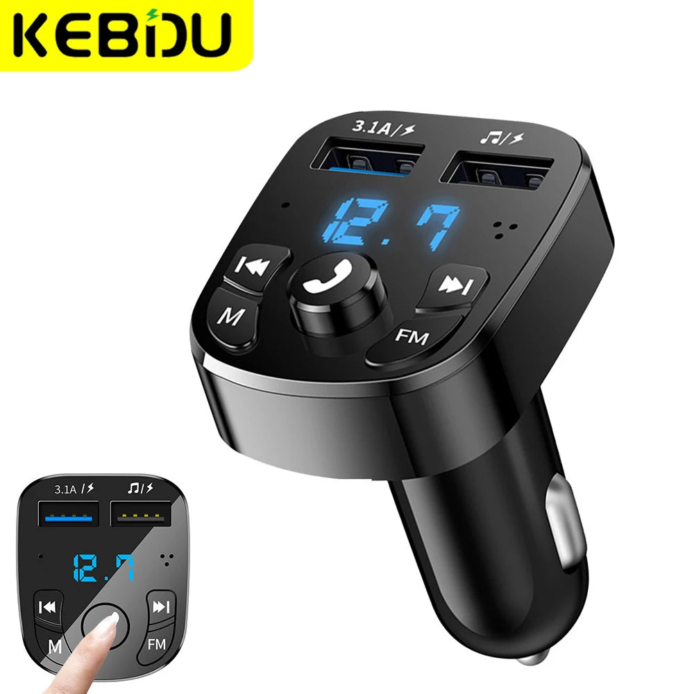 Enhanced Bluetooth 5.0 FM Transmitter Car Kit with Dual USB Charger & MP3 Modulator - Hands-Free Music Streaming & TF Card/AUX Support