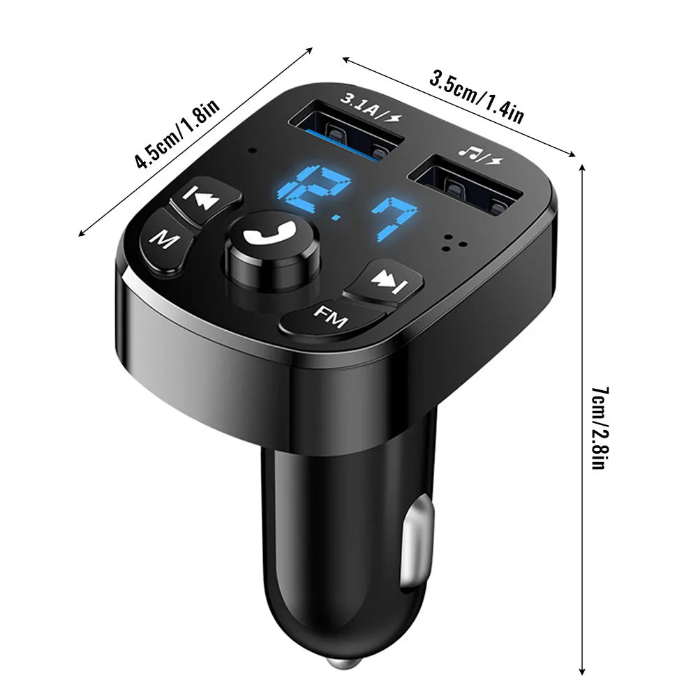 Enhanced Bluetooth 5.0 FM Transmitter Car Kit with Dual USB Charger & MP3 Modulator - Hands-Free Music Streaming & TF Card/AUX Support