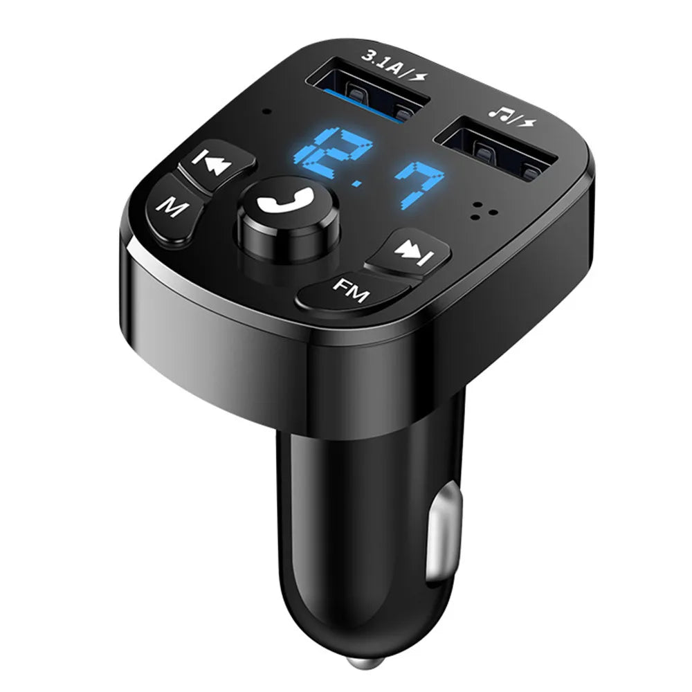 Enhanced Bluetooth 5.0 FM Transmitter Car Kit with Dual USB Charger & MP3 Modulator - Hands-Free Music Streaming & TF Card/AUX Support