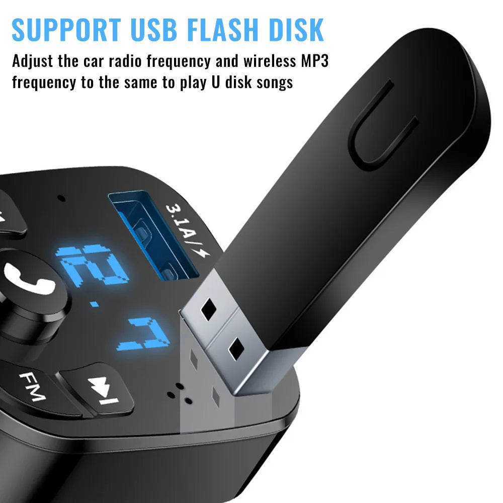 Enhanced Bluetooth 5.0 FM Transmitter Car Kit with Dual USB Charger & MP3 Modulator - Hands-Free Music Streaming & TF Card/AUX Support