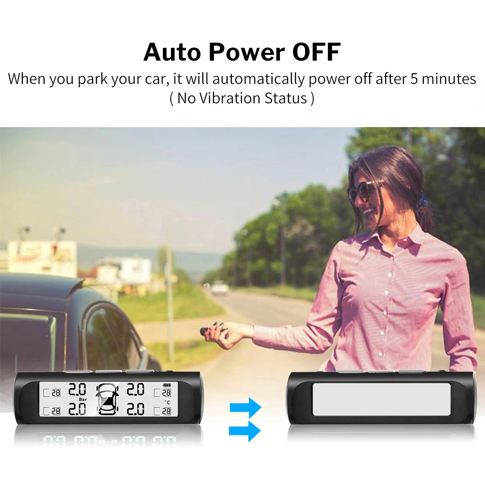 Solar Smart TPMS – 4-Sensor Tire Pressure & Temperature Monitor